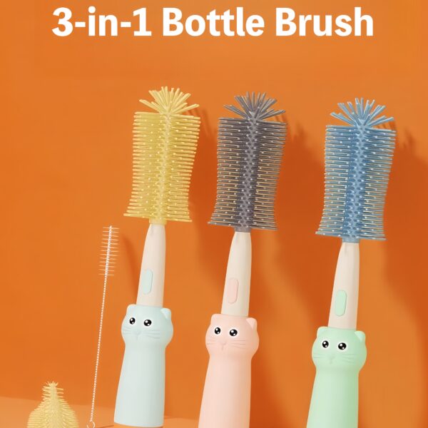 3-in-1 Bottle Brush Set (with a cat cartoon pattern)