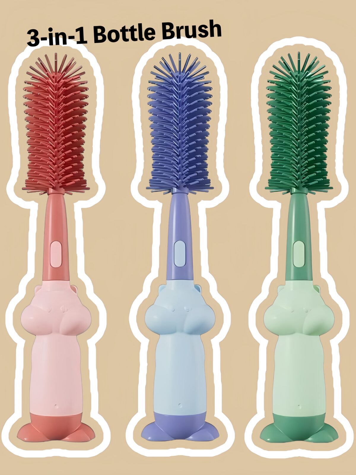 3-in-1 Bottle Brush Set (with a Squirrel cartoon pattern) - Image 2