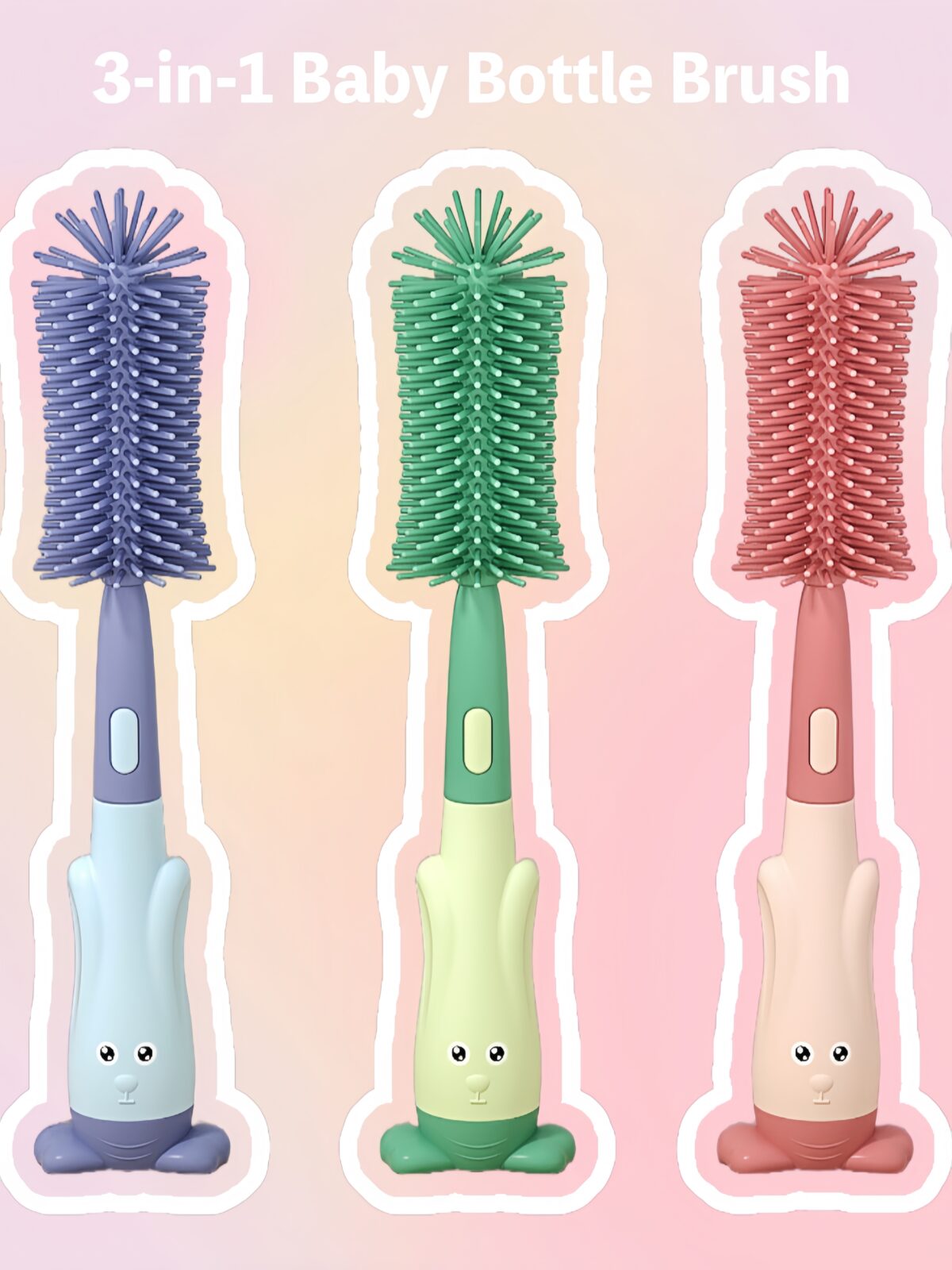 3-in-1 Bottle Brush Set (with a Rabbit cartoon pattern) - Image 4